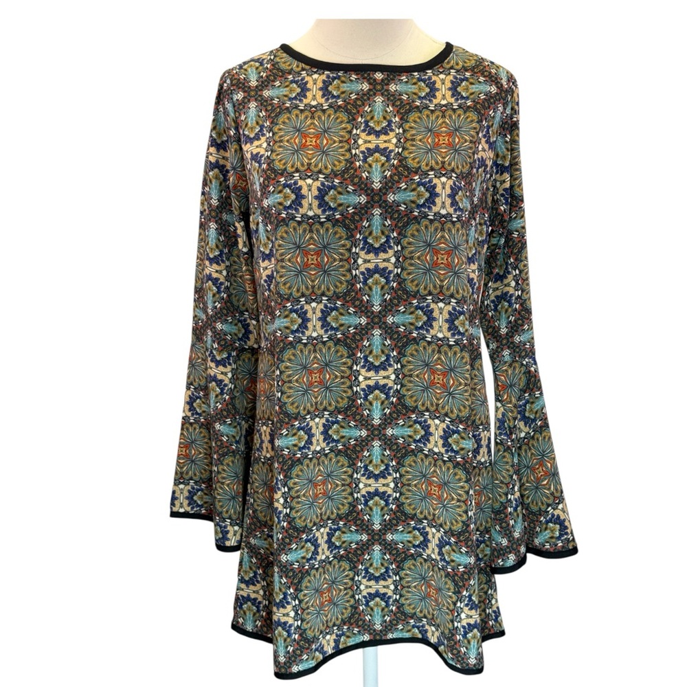 One Clothing Women's Kaleidoscope Print Flare Sleeve Boho Mini Dress Size L